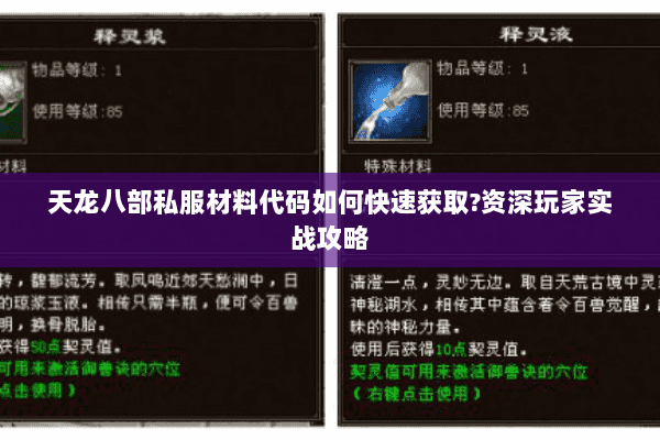 天龙八部私服材料代码如何快速获取?资深玩家实战攻略 天龙八部私服材料代码如何快速获取?资深玩家实战攻略