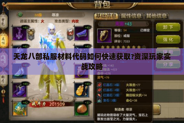 天龙八部私服材料代码如何快速获取?资深玩家实战攻略 天龙八部私服材料代码如何快速获取?资深玩家实战攻略