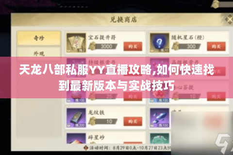 天龙八部私服YY直播攻略,如何快速找到最新版本与实战技巧 天龙八部私服YY直播攻略,如何快速找到最新版本与实战技巧
