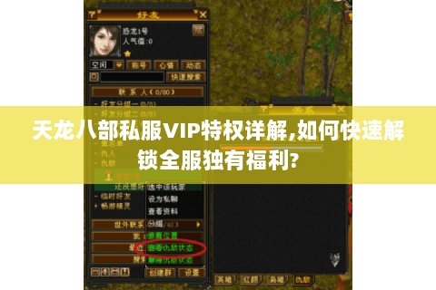 天龙八部私服VIP特权详解,如何快速解锁全服独有福利? 天龙八部私服VIP特权详解,如何快速解锁全服独有福利?