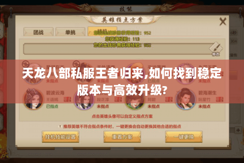 天龙八部私服王者归来,如何找到稳定版本与高效升级?