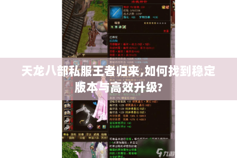 天龙八部私服王者归来,如何找到稳定版本与高效升级?