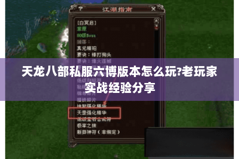 天龙八部私服六博版本怎么玩?老玩家实战经验分享 天龙八部私服六博版本怎么玩?老玩家实战经验分享