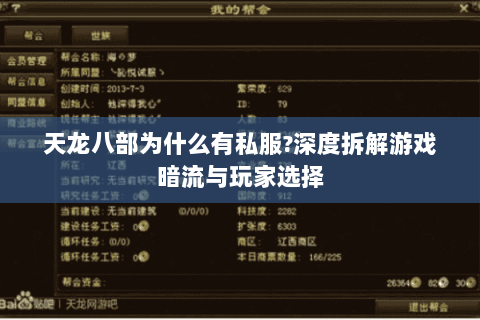 天龙八部为什么有私服?深度拆解游戏暗流与玩家选择 天龙八部为什么有私服?深度拆解游戏暗流与玩家选择